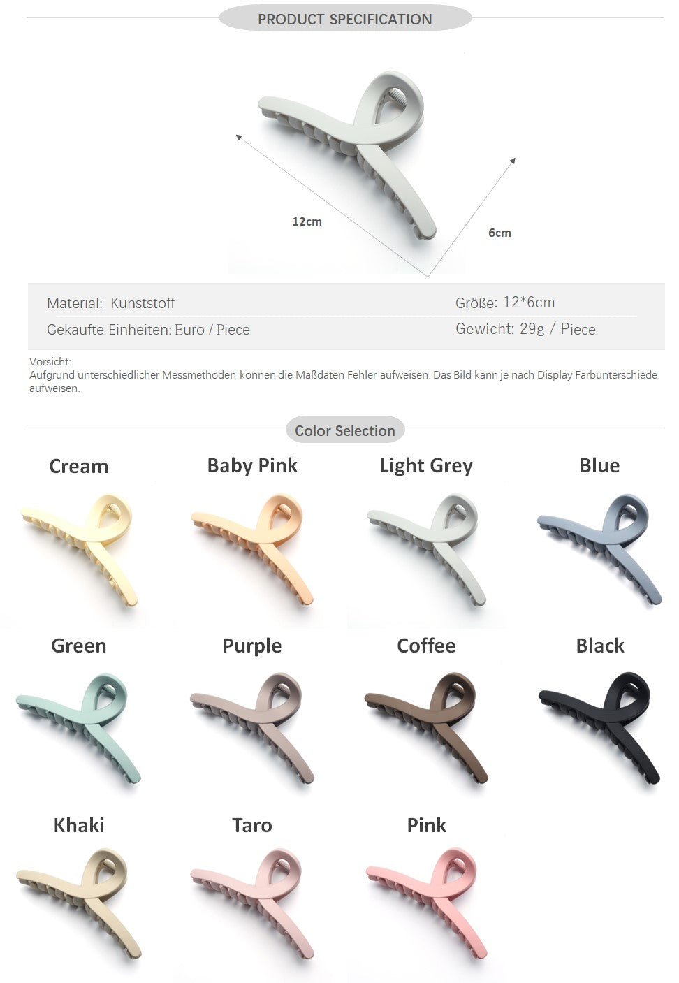 Extra Large Matte Loop Claw Clip 12cm